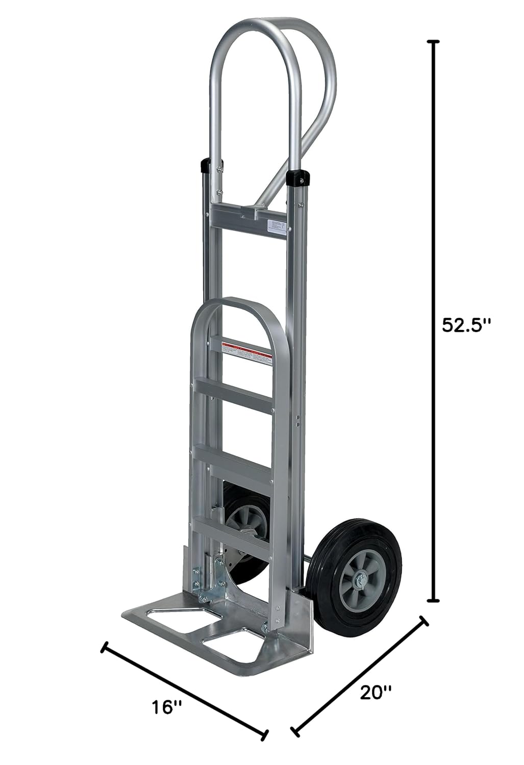 Vestil ALUM-P-HR Aluminum P Handle Hand Truck with Hard Rubber Wheels 18-1/2 In. x 18-1/2 In. x 52-1/2 In. 500 Lb. Capacity Silver