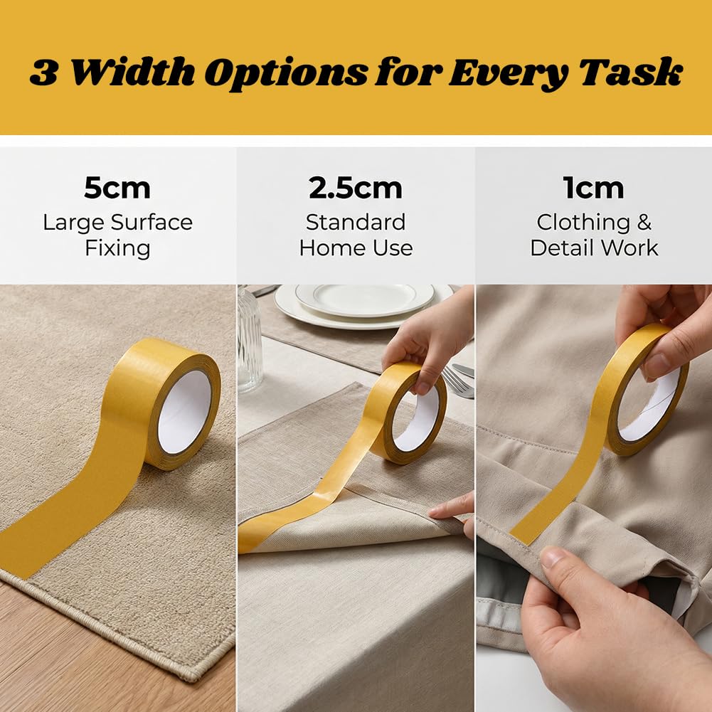 Double Sided Carpet Tape 3 Rolls, Heavy Duty Rug Tape 0.4 1 2 Inch x 33FT thumbnail