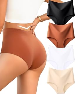 Seamless Underwear for Women High Waisted V-shaped Back Briefs Soft No Show Womens Panties 4 Pack S-XXL