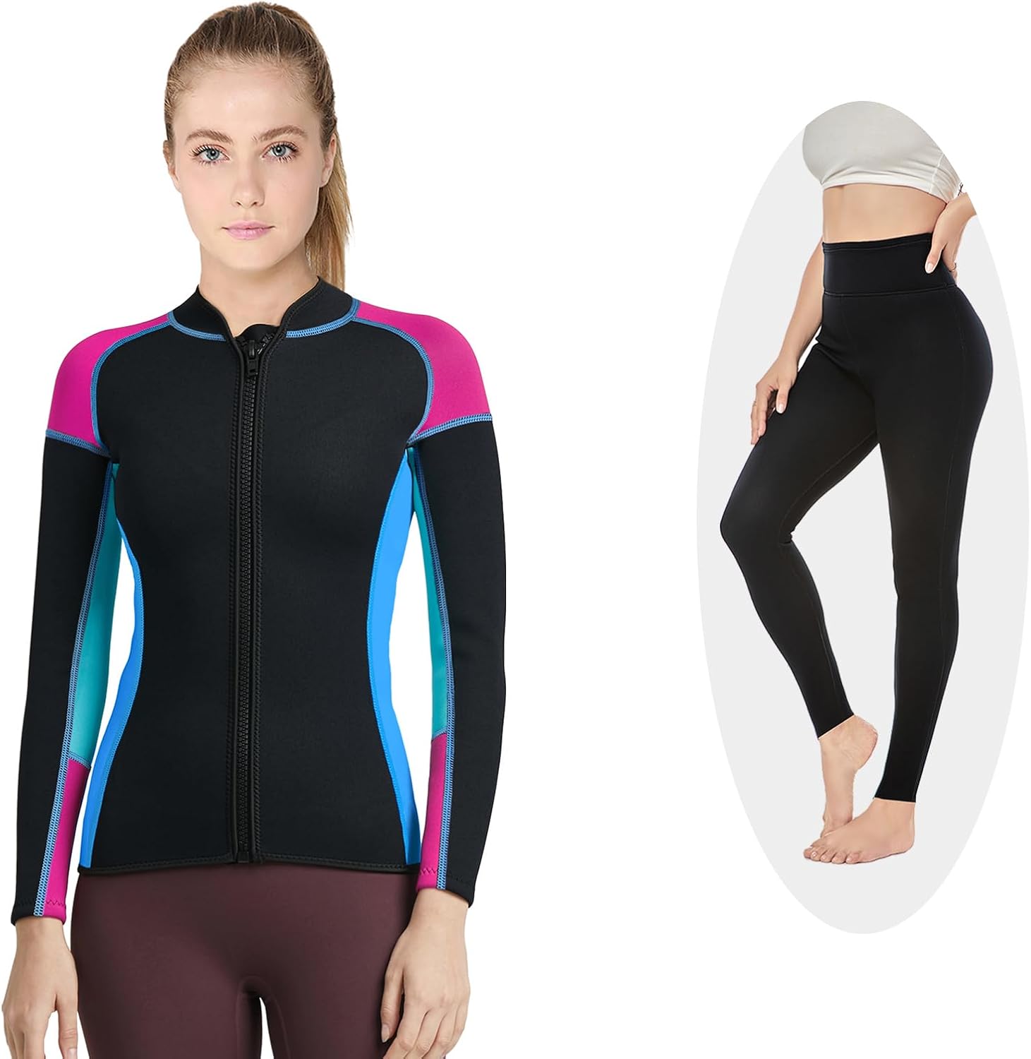 2mm Wetsuits Women Jacket & 3mm Pants, Neoprene Long Sleeve Wet Suit Shirt Adult Youth Keep Warm for Swimming Surfing Diving Snorkeling Water Sports (Tops XXL, Pants XXL)