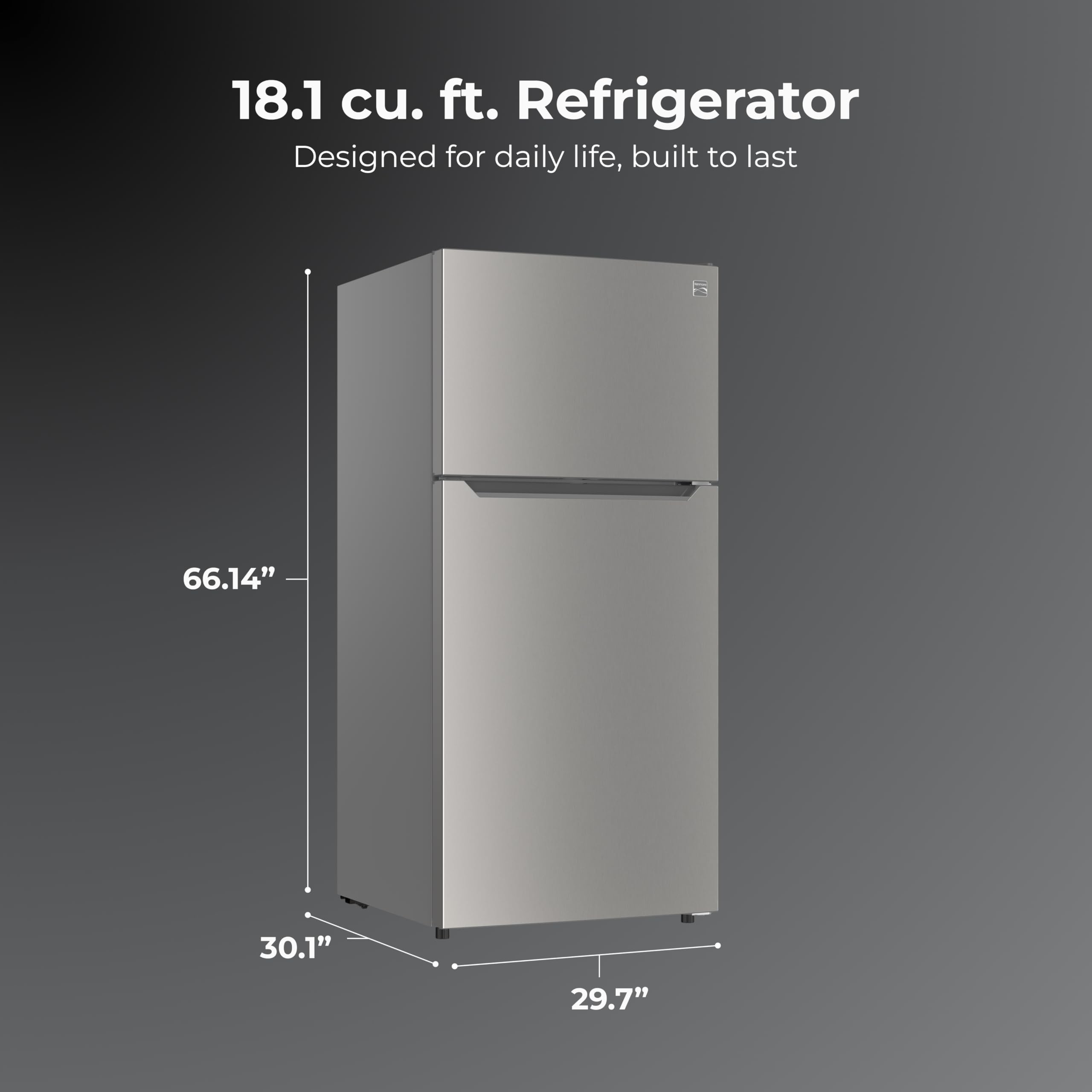 Kenmore 30" Top Mount Refrigerator With Freezer - Adjustable Shelving, Humidity-Controlled Crispers, LED Lighting, Energy Star Certified, 18.1 Cu. Ft. Capacity - Fingerprint Resistant Metallic Steel on Fridge.com - View 2