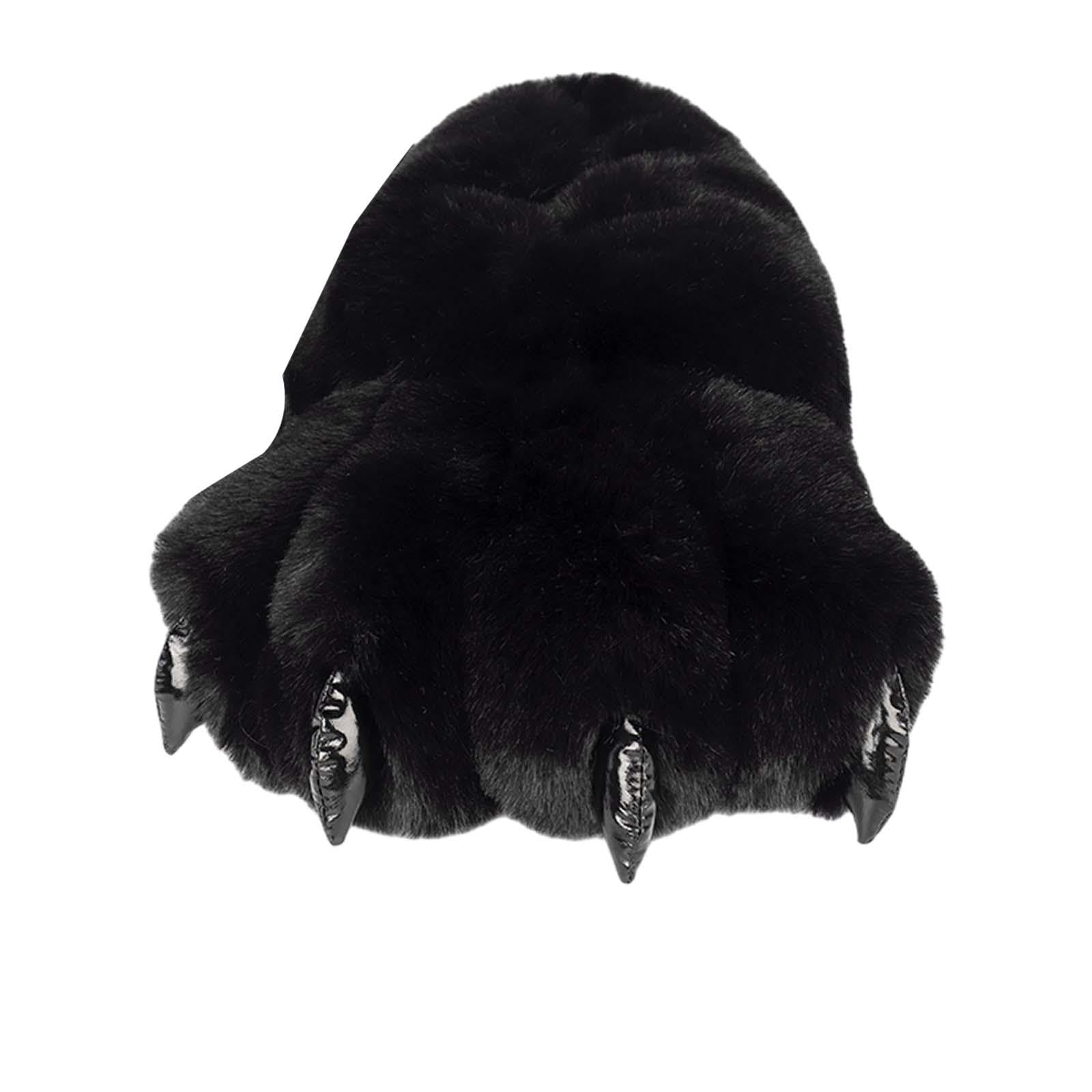 2 Pieces Bear Paw Slippers Soft Women Animal Paws Plush Slippers for Bedroom Black