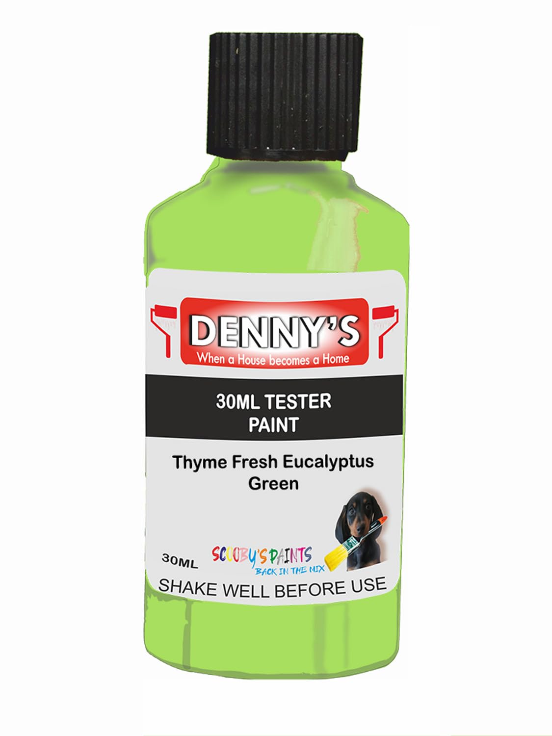 SCOOBYS PAINTS BACK IN THE MIX Chalk Emulsion Matt Paint, Water-Based, No Primer Required, For Walls and Furniture Light Green, (Thyme Fresh Eucalyptus Green, 30ml Colour Tester)