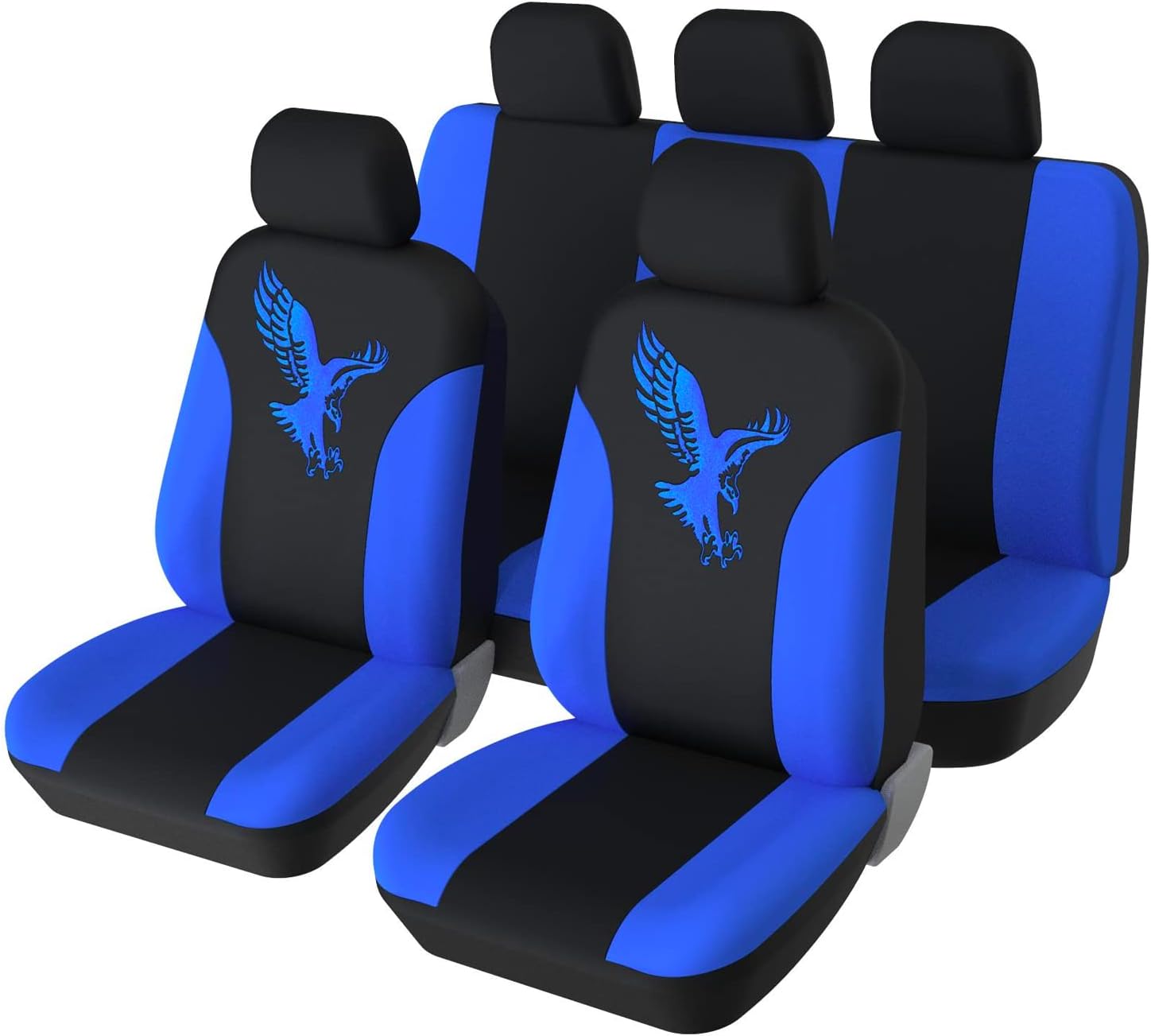 AUTOYOUTH Airbag Compatible Car Seat Covers Universal Fit Full Set Car Seat Protectors Eagle Pattern Car Seat Accessories - 9PCS (Blue-EAGLA)
