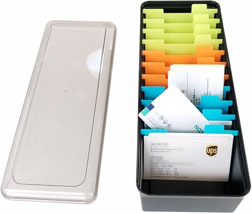 Caja de almacenamiento para tarjetas de visita, gran capacidad para 500 tarjetas, caja de almacenamiento de tarjetas de índice, 11 divisores