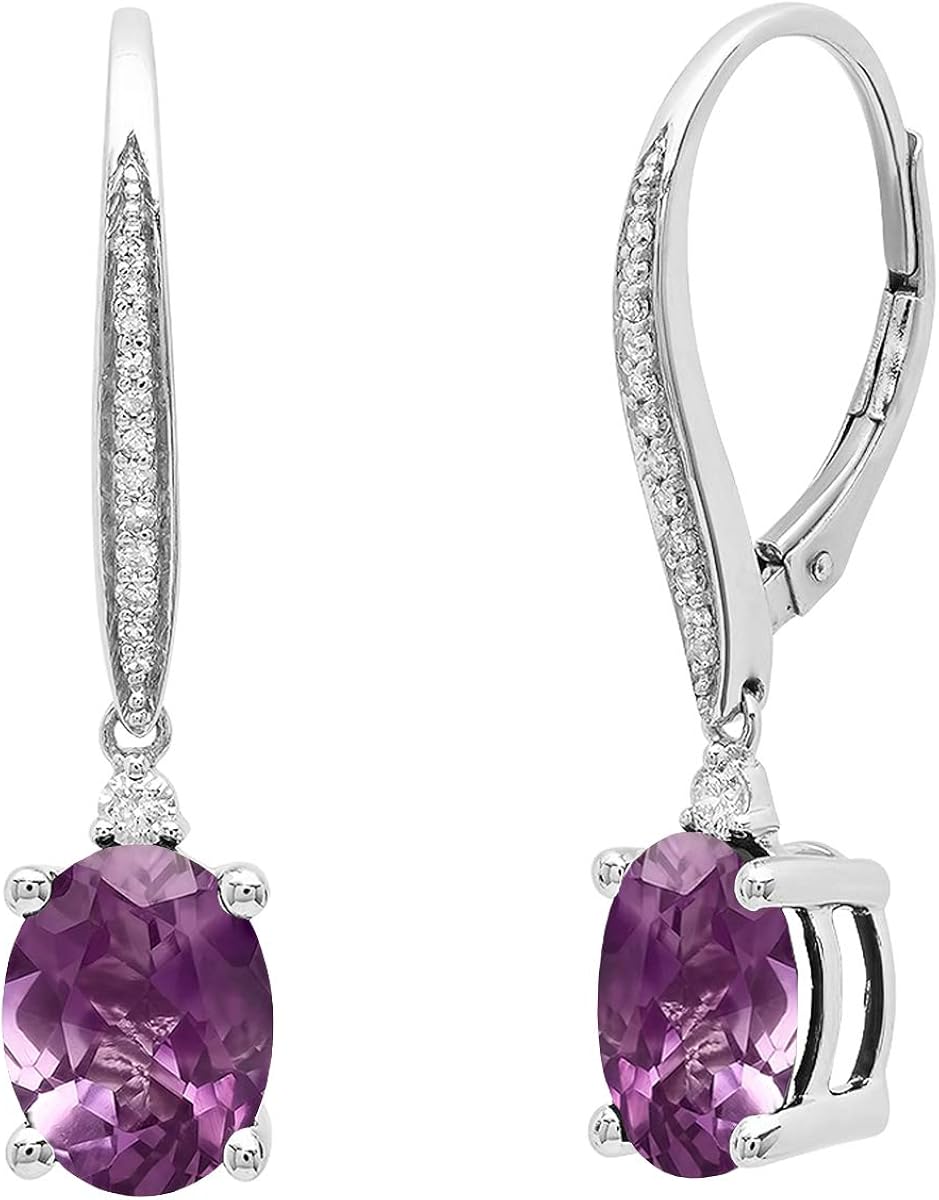 10k ホワイトゴールド 9x7 Mm ダングリングドロップイヤリング 各オーバル宝石 再再販 レディース ラウンドダイヤモンド 10k ホワイトゴールド 9x7 Mm ダングリングドロップイヤリング 各オーバル宝石 再再販 レディース ラウンドダイヤモンド