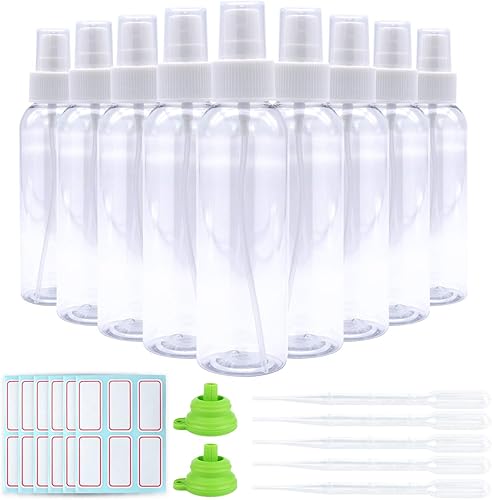Trendbox Botellas de spray transparentes de niebla fina de 4 onzas con tapa de pulverización de bomba, paquete de 80 recipientes de viaje sin BPA