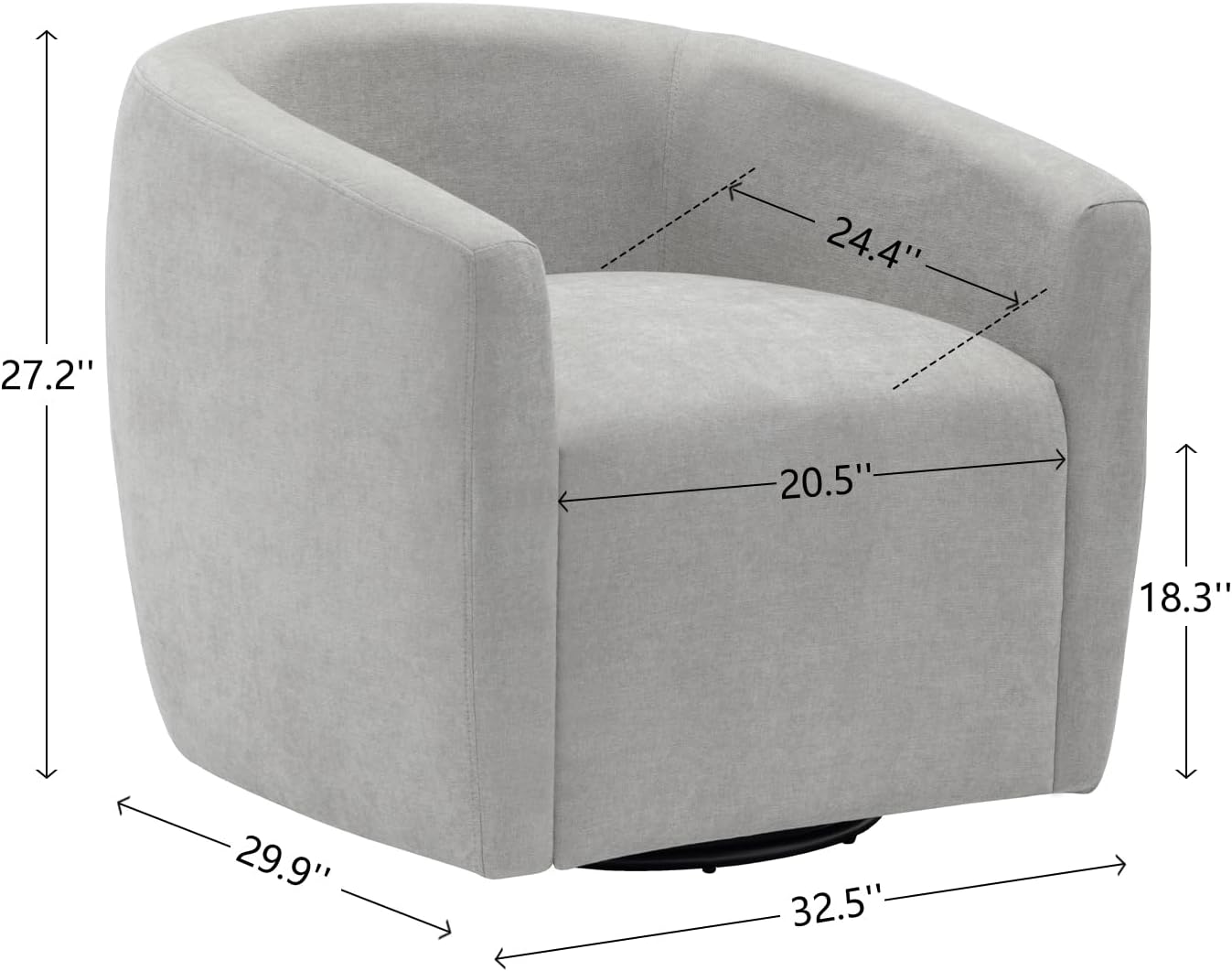 MINCETA Swivel Accent Chair,Modern Barrel Chair 360 Swivel Accent Armchair with Upholstered,Comfy Round Club Chairs for Living Room,Bedroom Study Room,Set of 1,Fabric in Gray