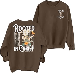 Women Christian Sweatshirt Rooted in Christ Shirts Jesus Boho Clothes Religious Faith Shirt Pullover Tops