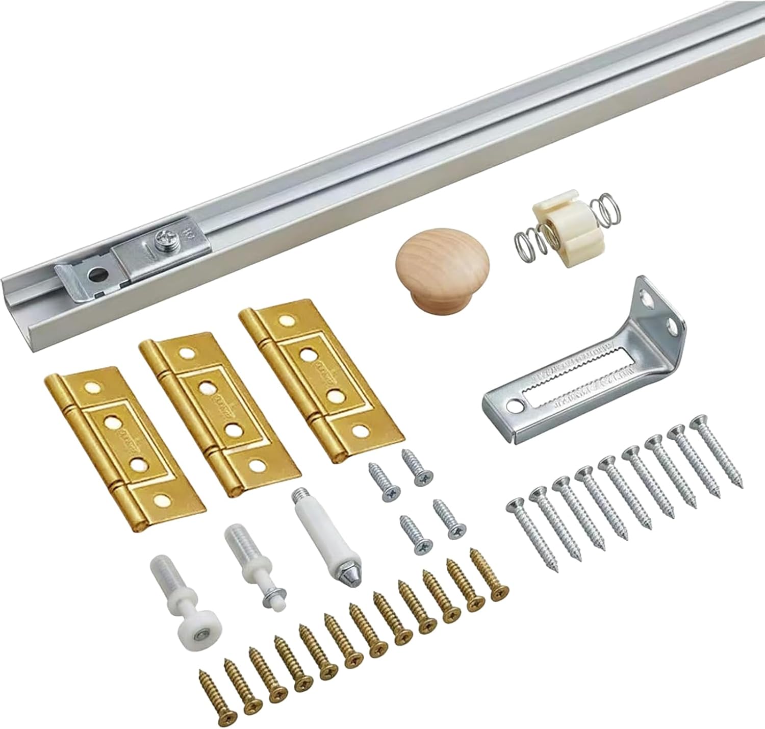 36-Inch Complete Bifold Door Hardware Set, Easy Install Track for Closet, Cabinet, Pantry Doors (Fits 1” to 1-3/8” Lightweight Doors)