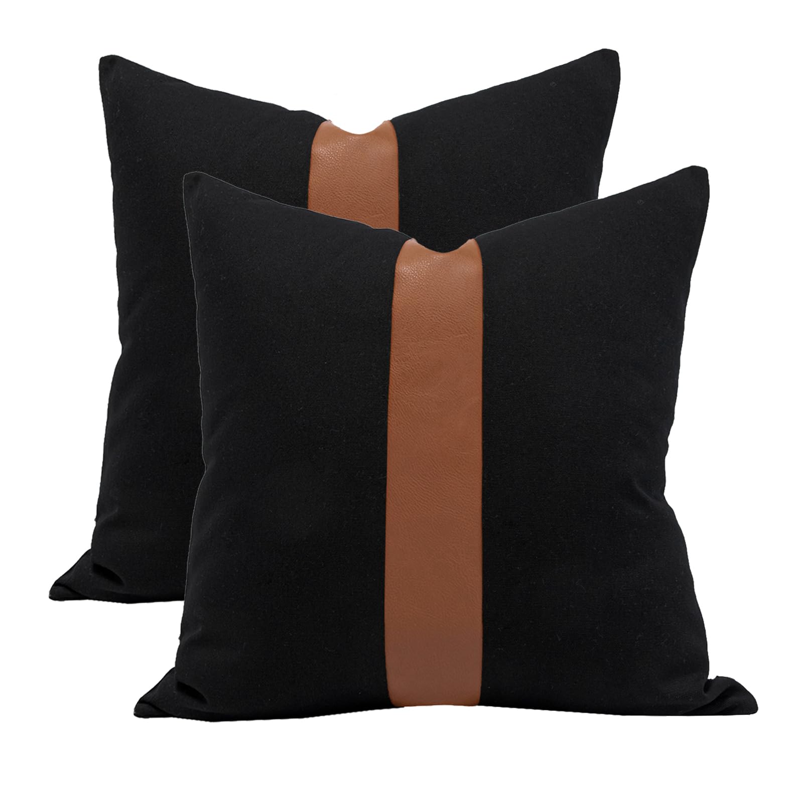 Vfuty Set of 2 Black Decorative Throw Pillow Cover 24x24 Square Cushion Covers Farmhouse Rustic Pillow Case Modern Leather Pillow Cover for Sofa Couch