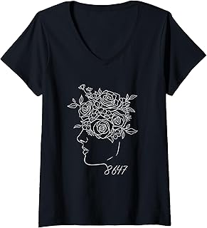 Womens Floral Feminist Anti Trump 8647 Impeach 47 Line Art V-Neck T-Shirt