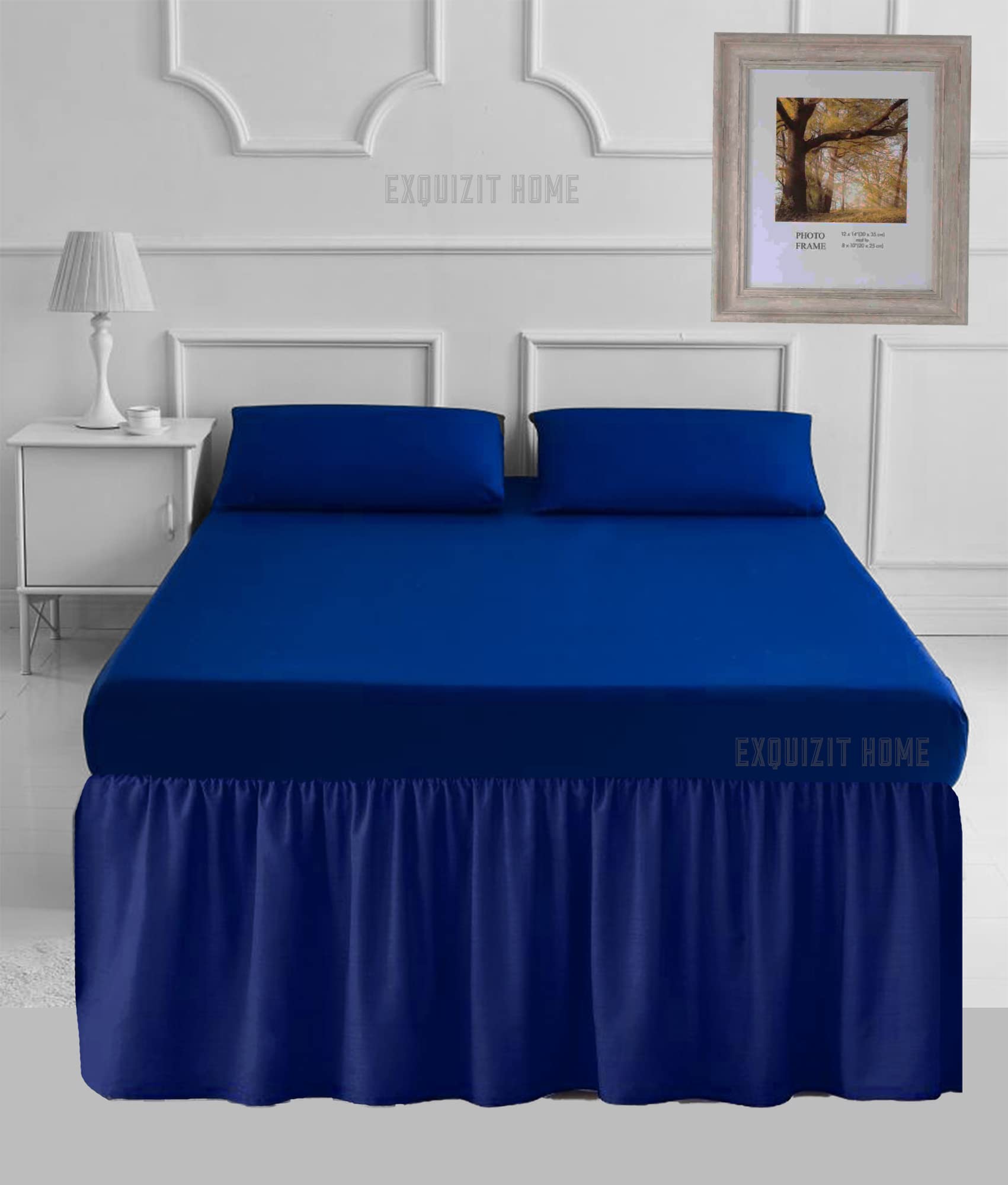 EXQUIZIT HOME® 16" Extra Deep Valance Sheet – 40cm Frilled Drop Polycotton Percale Base Valance, Plain Dyed Easy Care Bed Skirt (King, Royal Blue)