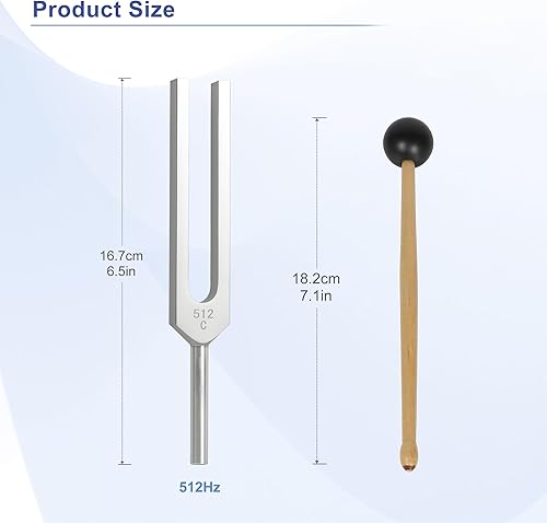 Miniatura 2 de El diapasón 7boX 512hz está hecho de aleación de aluminio con frecuencia precisa, equipado con un martillo de silicona y bolsa de tela negra,