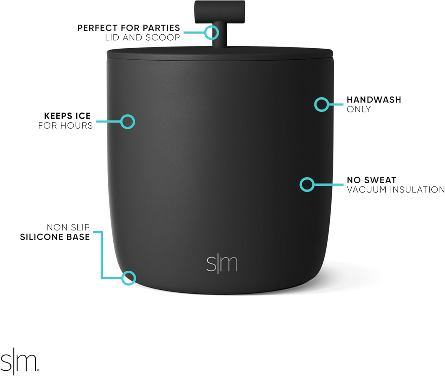 Simple Modern Vacuum Insulated Ice Bucket with Lid and Scoop | for Cocktail, Champagne, Wine, Beer, & Hosting | Stainless Steel 100oz Capacity for Large Parties | Rocks Collection | Midnight Black - Image 2