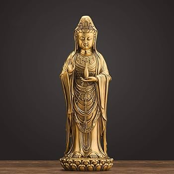 仏像風女性像 ガラスケース付き 楽天市場】水月観音菩薩像 ブロンズ風彫像 高さ 約35cm 慈悲の