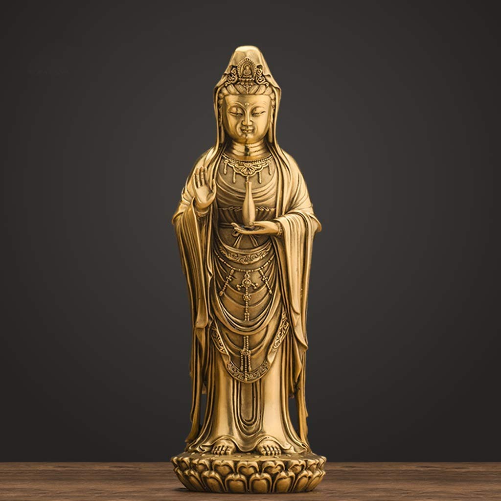 Amazon.co.jp: 瞑想的な仏泉陰像真鍮立ち女性仏彫刻仏教風水製品装飾