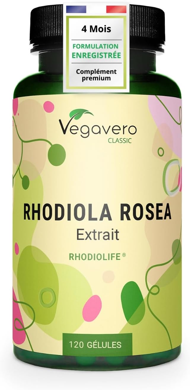 Rhodiola Rosea Vegavero® | 1200 mg (Extract 6:1) | 120 Capsules (4 Months) | Anti Stress + Fatigue + Memory | RHODIOLIFE® | 3% Rosavine + 1% Salidroside | NO ADDITIVES and VEGAN
