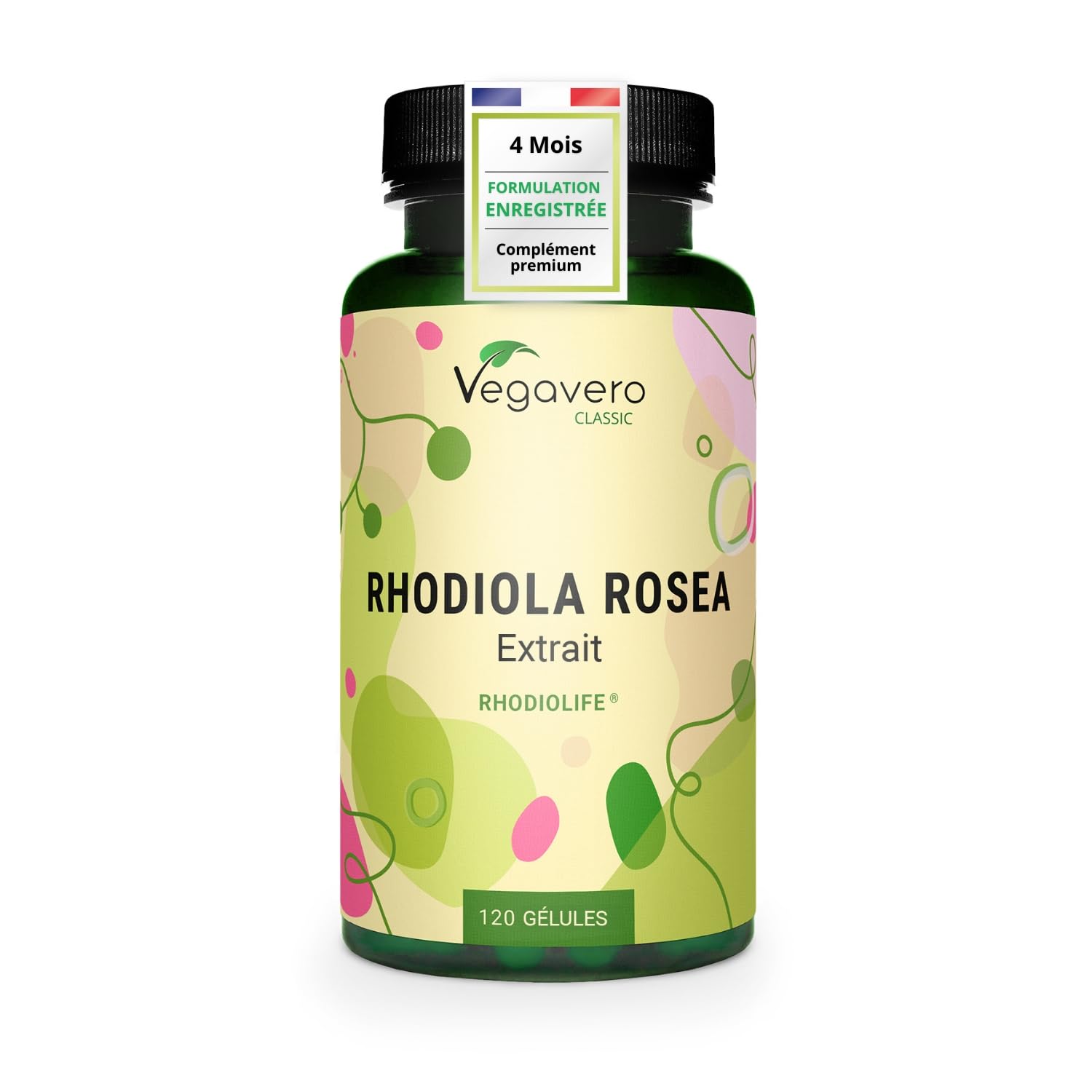 Rhodiola Rosea Vegavero® | 1200 mg (Extrait 6:1) | 120 Gélules (4 MOIS) | Anti Stress + Fatigue + Mémoire | RHODIOLIFE® | 3% Rosavine + 1% Salidroside | SANS ADDITIFS et VEGAN