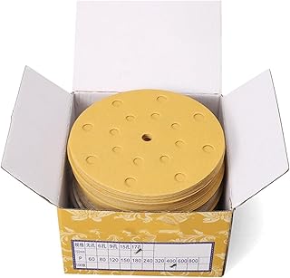 50 discos de lijado de 150 mm y 17 agujeros, almohadillas for lijadoras orbitales aleatorias y herramientas oscilantes, discos de lijado amarillos con velcro, grano 60-800(240grit)