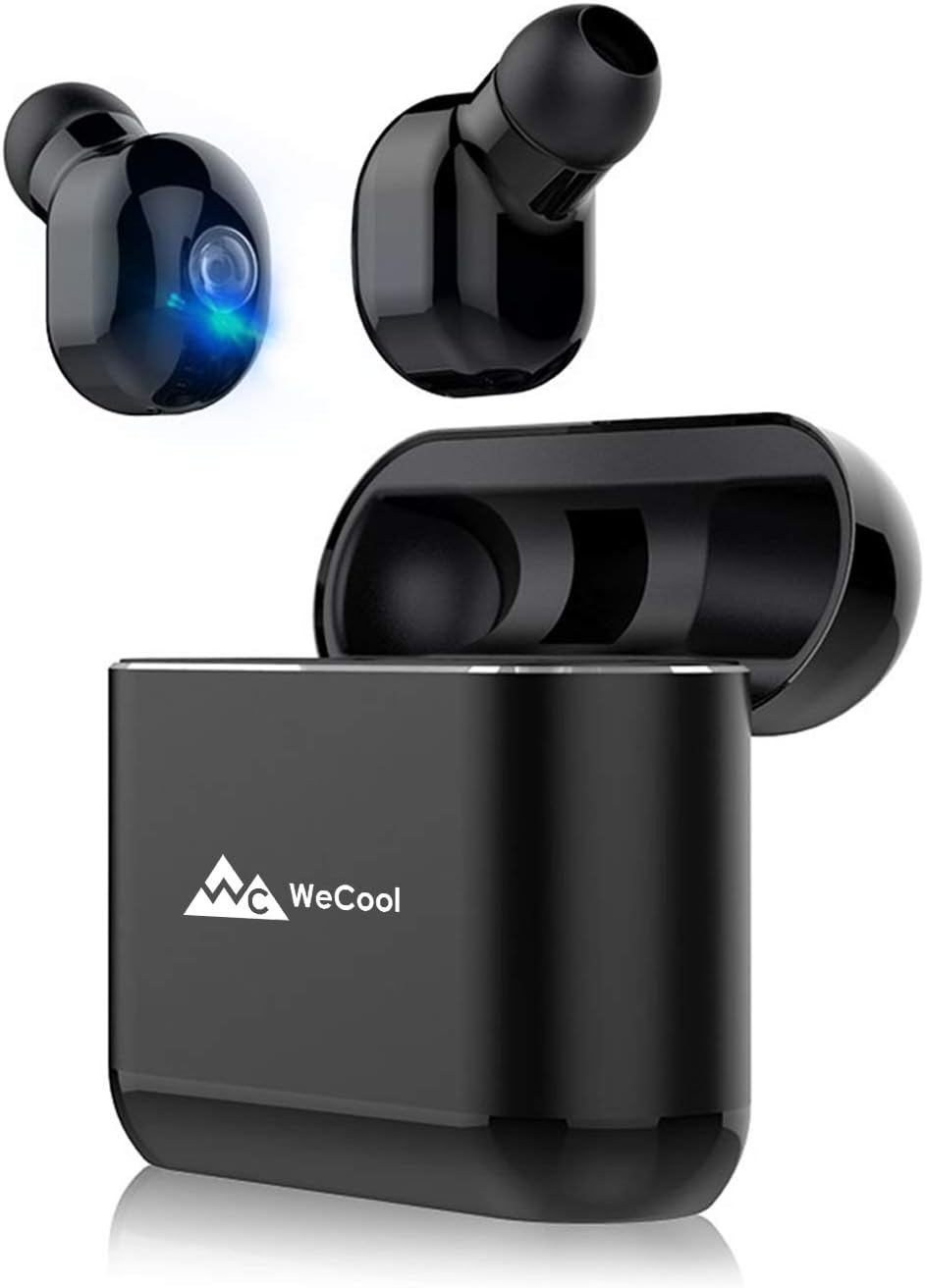 Wecool Moonwalk TWS True Wireless Earbuds Headphones with Mic with Portable Charging Box and Leather Carry Pouch (Black)