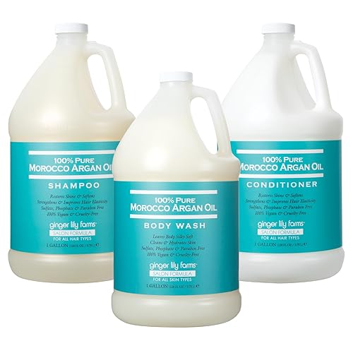 Miniatura 1 de Ginger Lily Farms Salon Formula 100% puro aceite de argán Marruecos Gel de baño + champú + acondicionador, 1 galón cada uno