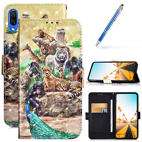 Robinsoni Case Compatible with Huawei Nova 3i / P Smart Plus Cover PU Leather Case Folio Flip Wallet Cover with Kickstand Hand Strap Card Slots Magnetic Closure Notebook Cover Wallet Case,Zoo