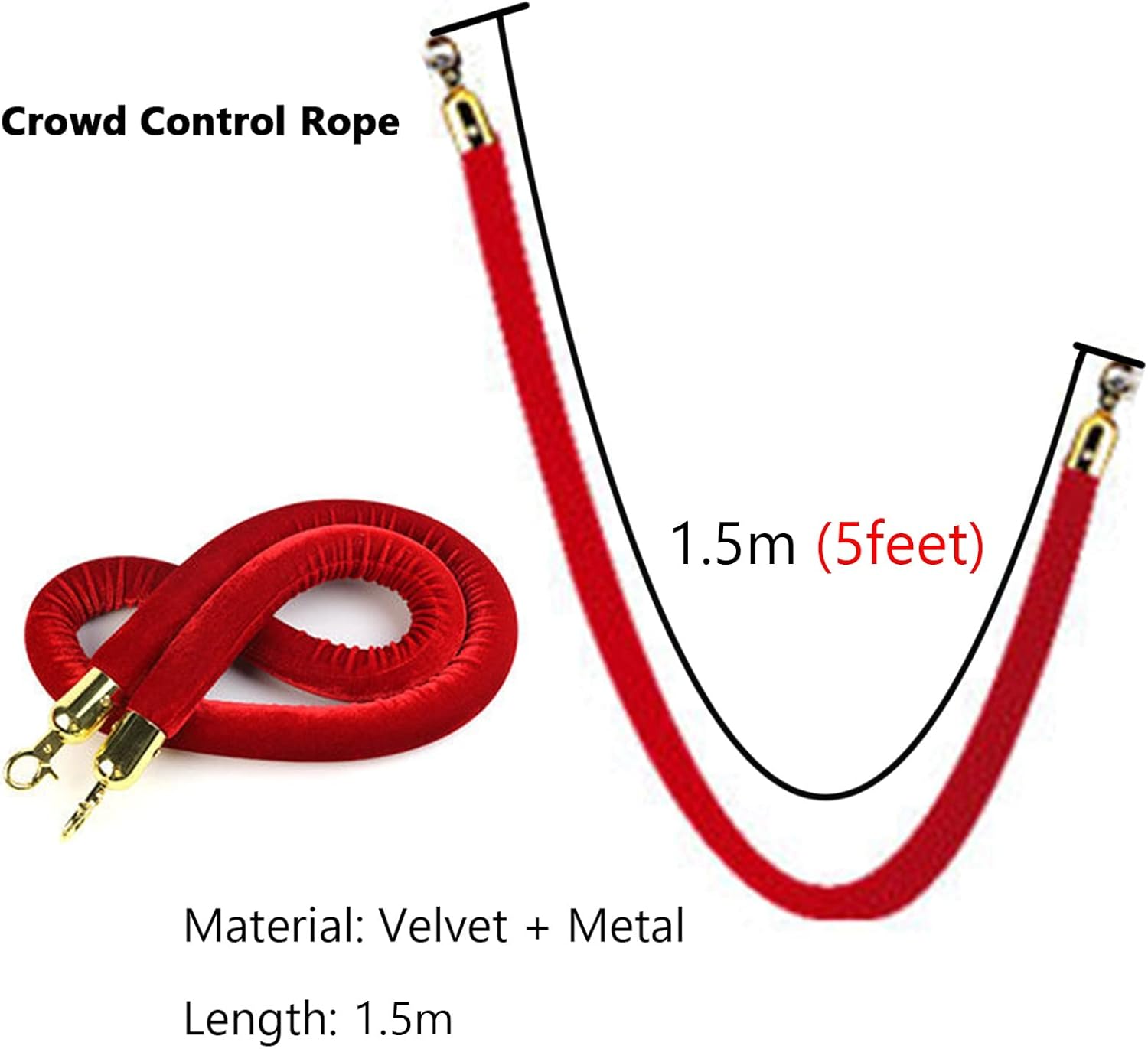 Stanchion Rope,Crowd Control Queue Line Barrier 5 Ft Velvet Rope, Crowd Control Rope Barrier Queue Line Divider Foam Core Cord, 1.5m Flannel Rope for Dinning Room Entrance (Purple 1.5m/59inch/5ft)