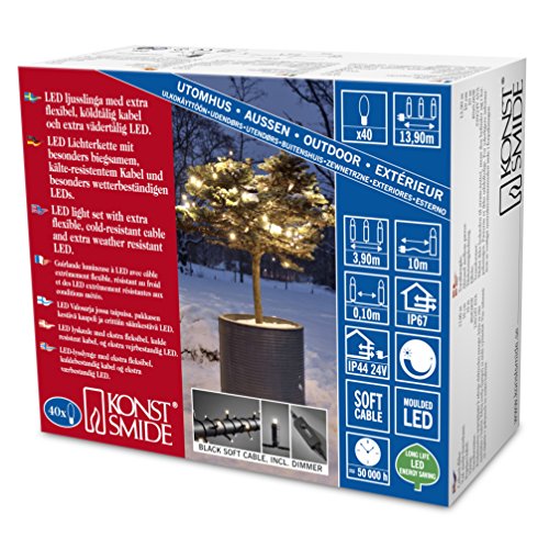 Konstsmide Micro led-lichtsnoer, met dimmer, beschermgeïsoleerd/omgoten, IP67, 40 warmwitte diodes, 24 V buitentrafo, zwarte soft-kabel - 6620-117
