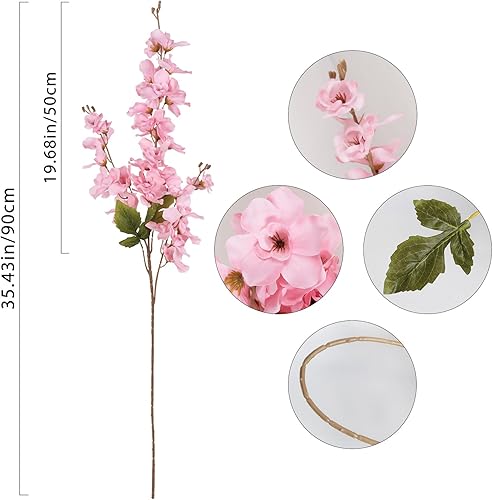 Miniatura 3 de 6 flores artificiales de delphinium de tallo largo de 35.43 pulgadas, flores artificiales rosas para jarrón alto, arreglos de boda, ramos de novia,