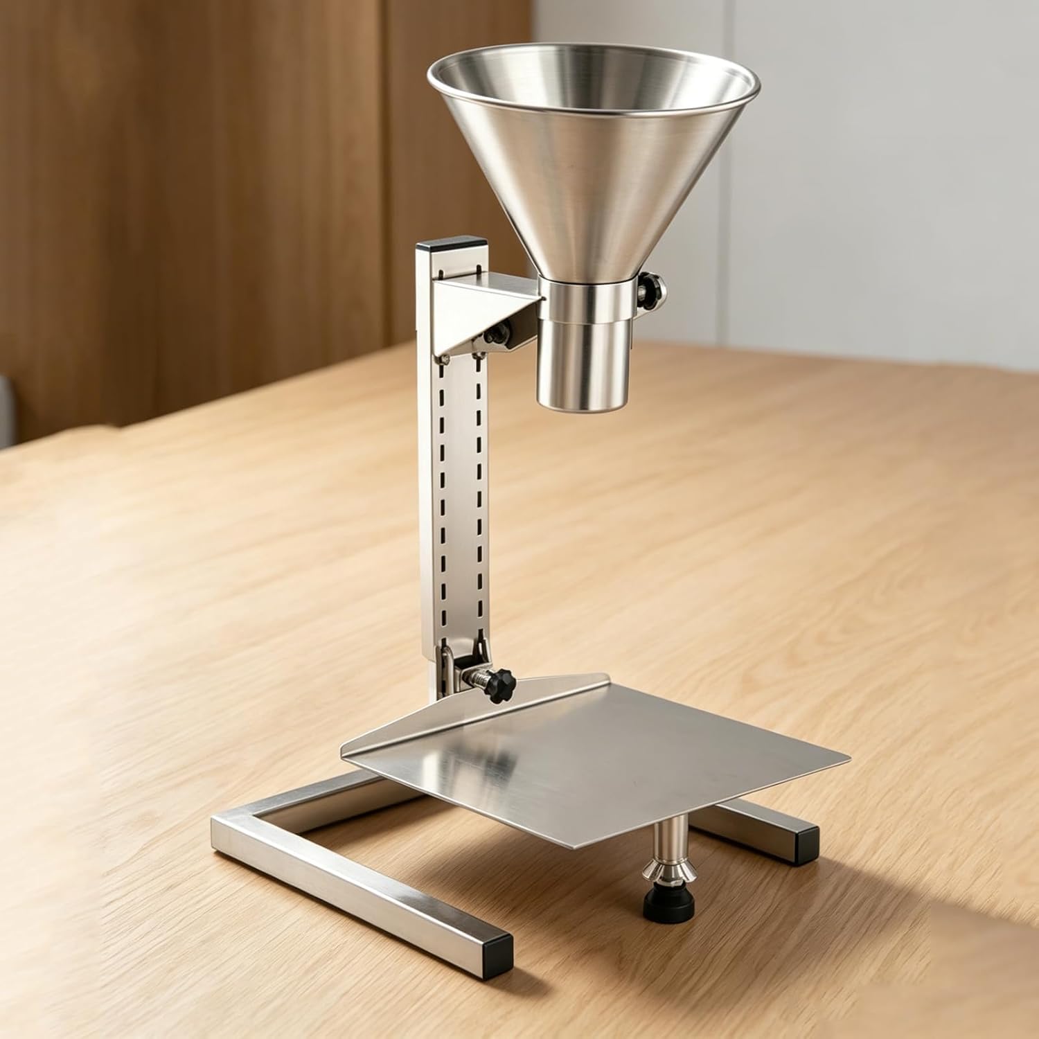 Futtertrichter aus Edelstahl mit Halterung und Tablett, 50 kg Tragkraft, höhenverstellbar, ideal für Pulver-, Flüssigkeits- und Granulatverpackungen