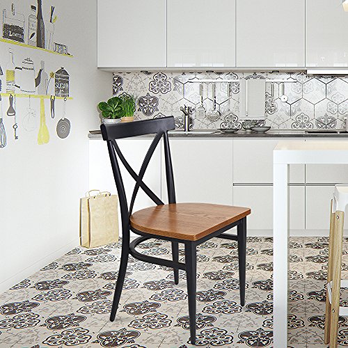 Karmas Product Kitchen & Dining Room Chair W/Slolid Wood Seat & Metal Legs Furniture, Indoor/Outdoor Stackable Bistro Cafe Chairs With Cross Back Style, Set Of 2 #TOP1