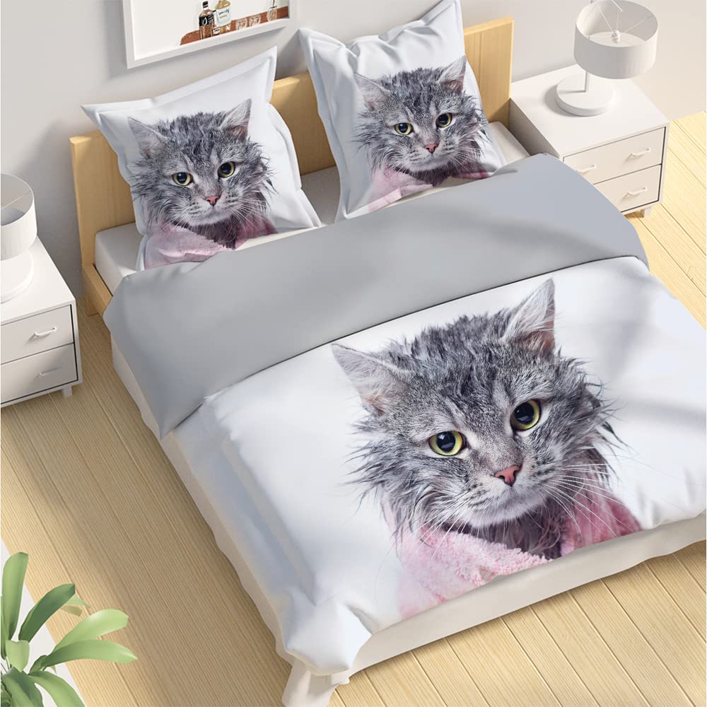 Housse de couette 240 x 260 chat hypoallergénique en microfibre pour éviter les acariens
