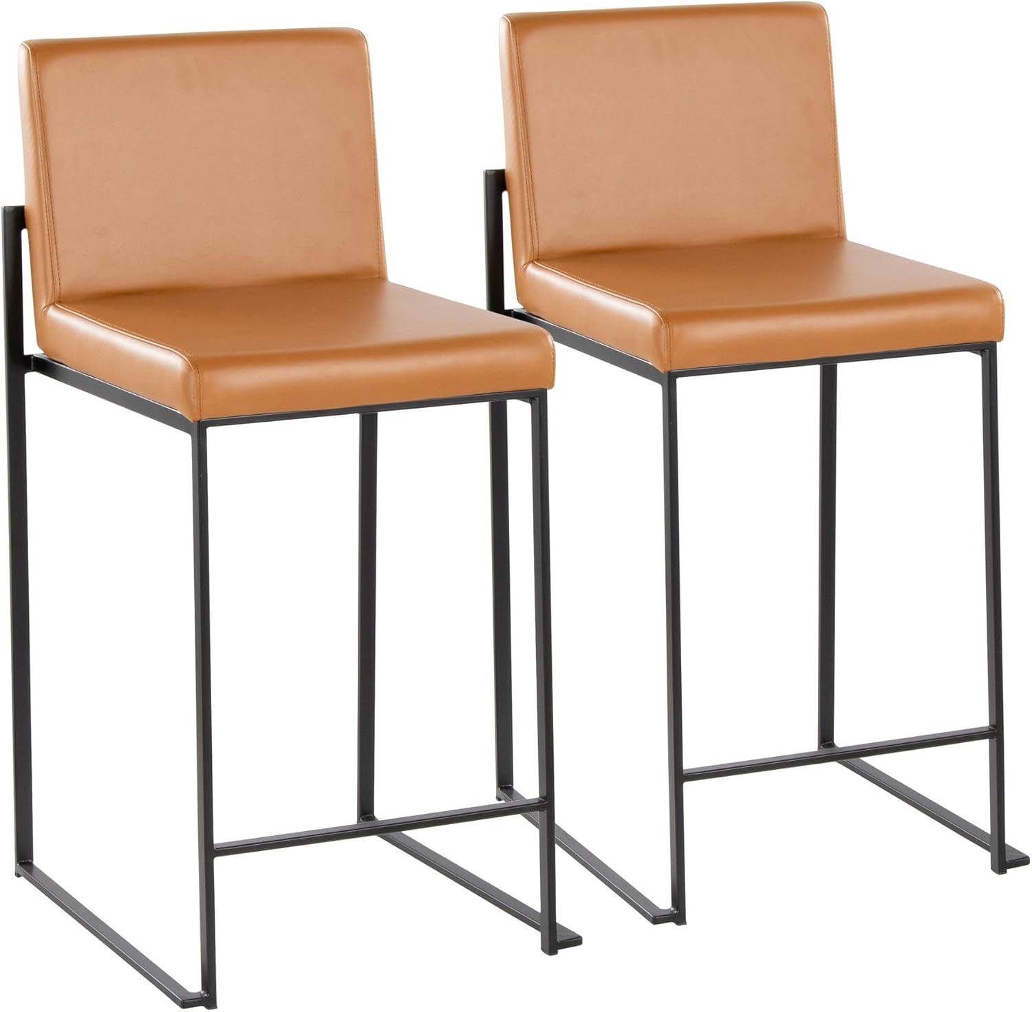 LumiSource Fuji High Back Counter Stools for Kitchen Counter in Black Metal, Counter Height Chairs, Bar Stools Set of 2, Counter Height Chairs, Bar Stools for Kitchen Island (Camel Faux Leather)