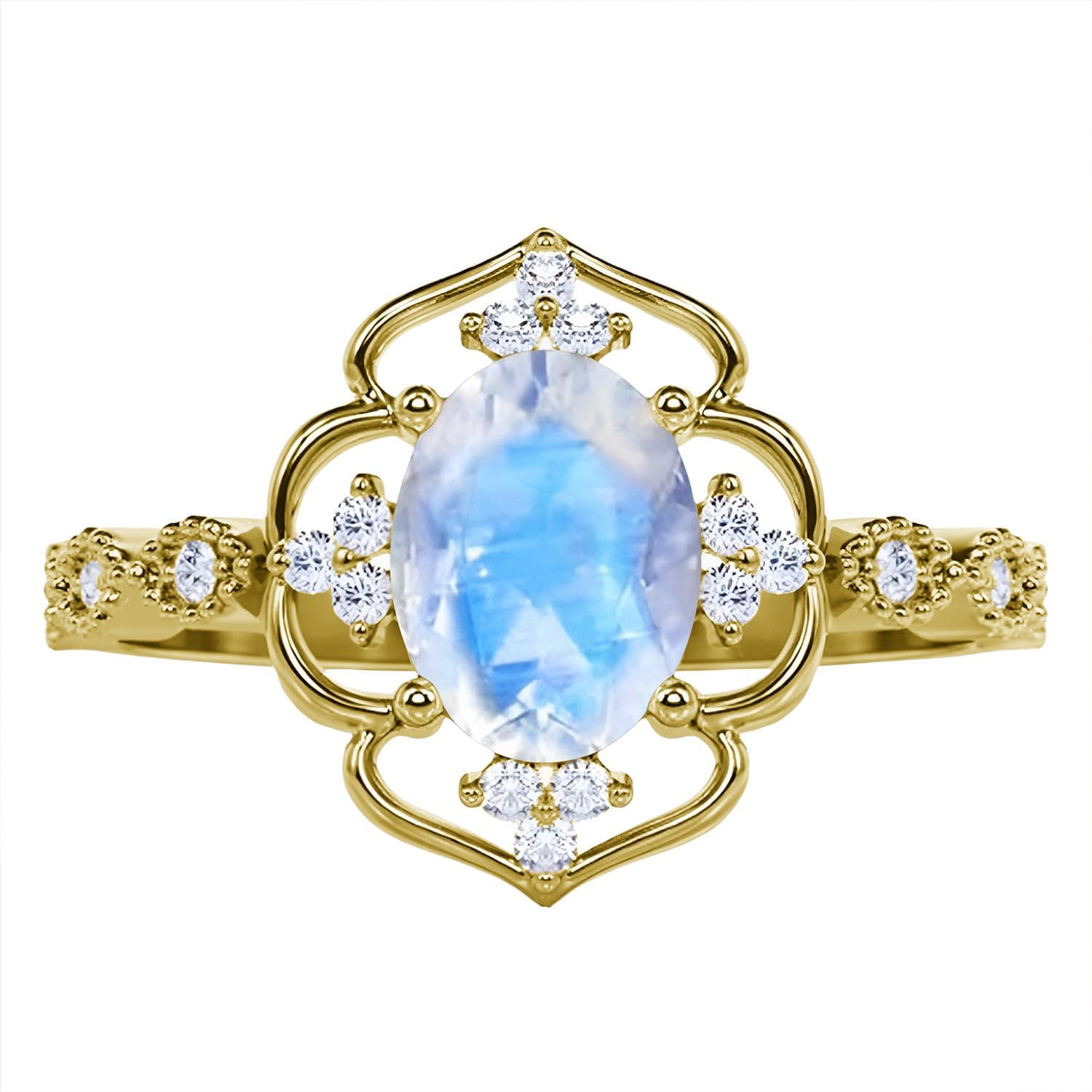 2CT Oval Cut Gemstone Vintage Rings for Women Silver 10K 14K 18K Gold Birthstone Art Deco Engagement Promise Rings for Wedding Anniversary Available in White/Yellow/Rose Color