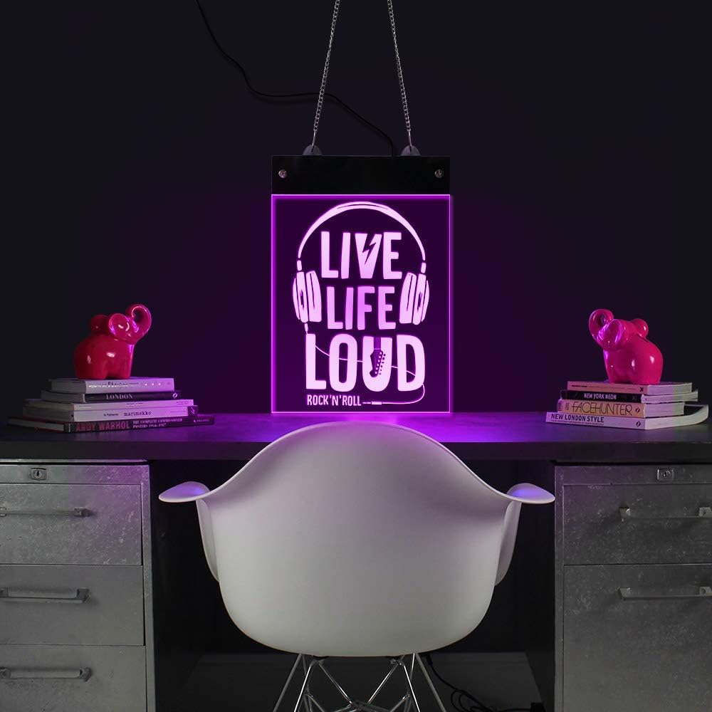 The Geeky Days Live Life Loud Rock And Roll Multi-color LED Wall Neon Sign Remoto Control Music Party Concert Live Open Sign Light Up Decor For Rock Music Studio