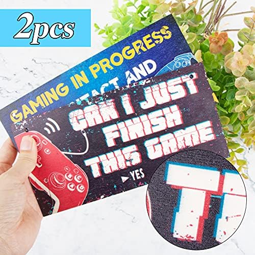 BETESSIN 2 Pcs Funny Gaming Signs Just Finish This Game Wooden Sign Hanging Game Signs Bedroom Door Sign with Jute Rope for Boys Game Room Birthday Xmas Gift Living Room Decor
