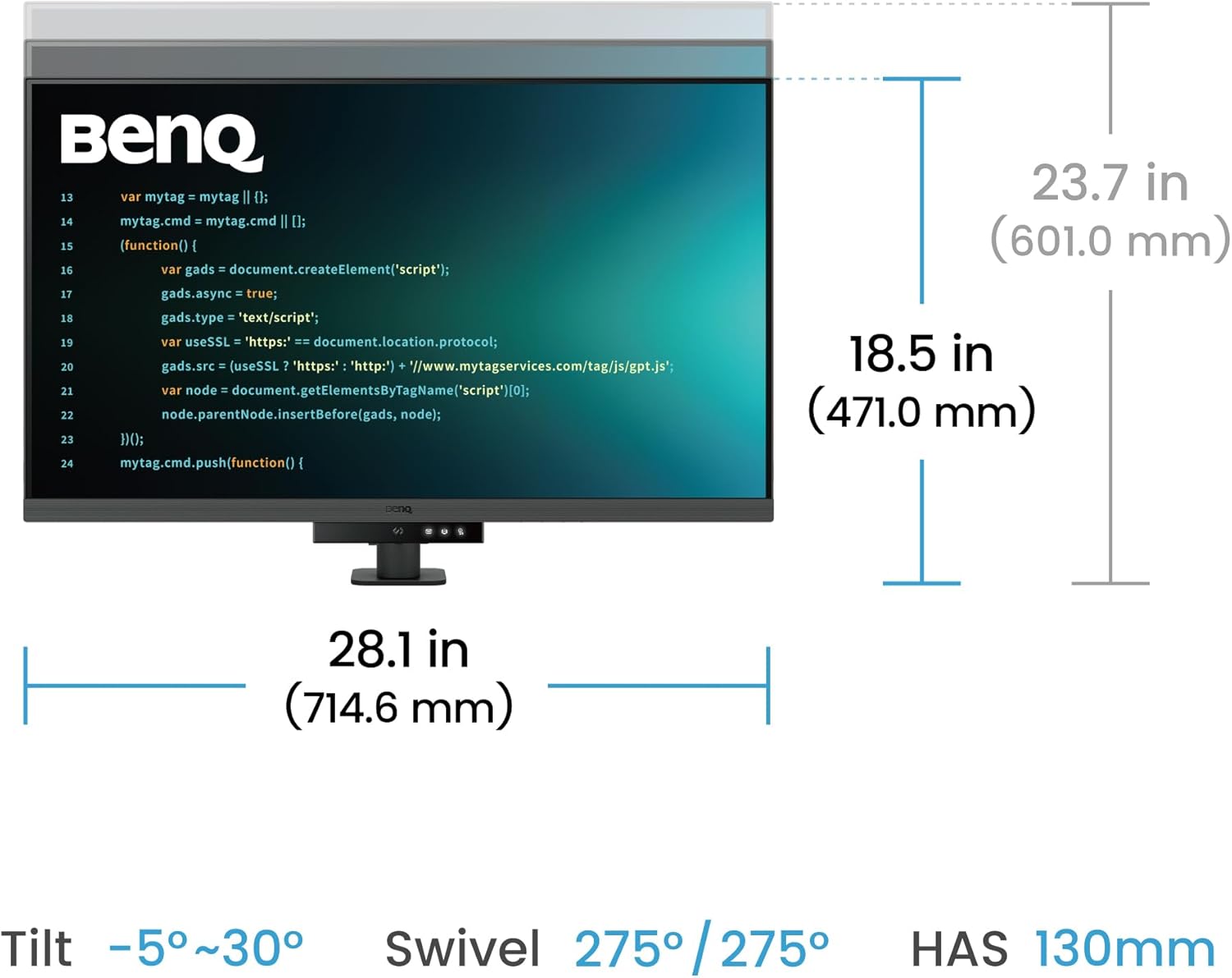 BenQ RD320UA 32” 4K 3840x2160 Programming Monitor with 2000:1 Contrast Ratio, Nano Matte Panel, MoonHalo, 90W USB-C, Coding Modes, Night Coding Comfort, Ergo Arm, and Eye-Care Technology