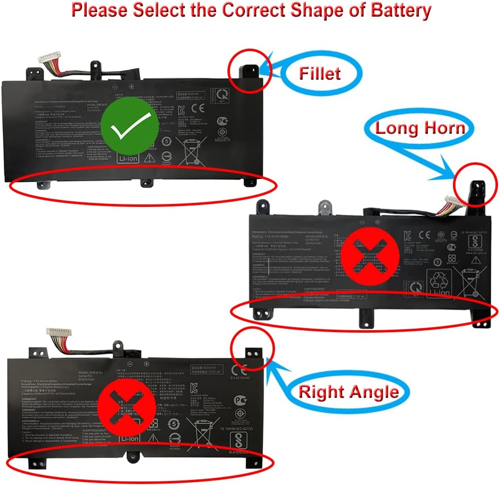 C41N1731 C41N1731-3 Laptop Battery Compatible with ASUS GL504 GL504GM GL504GS ROG Strix GL504GW 15.4V 66Wh 4335mAh