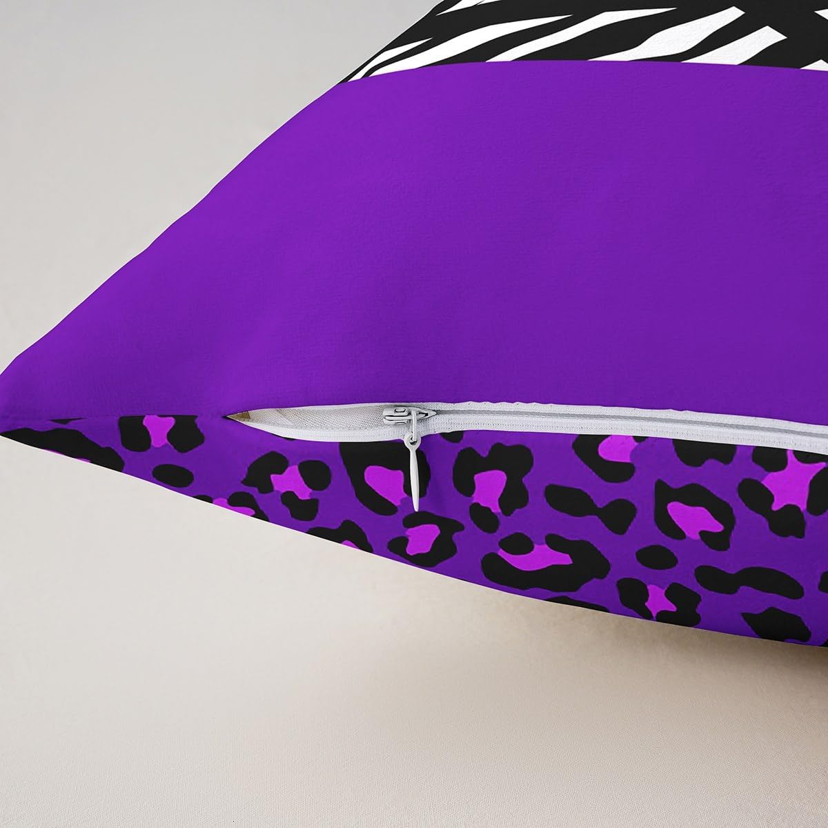 Cute Star Zebra Print Pillow Cover 24x24 Inch Purple Leopard Print Black White Stripes Cushion Cover for Kids Girls Teens Adults Wild Animal Cheetah Skin Print Pillow Case for Bedroom
