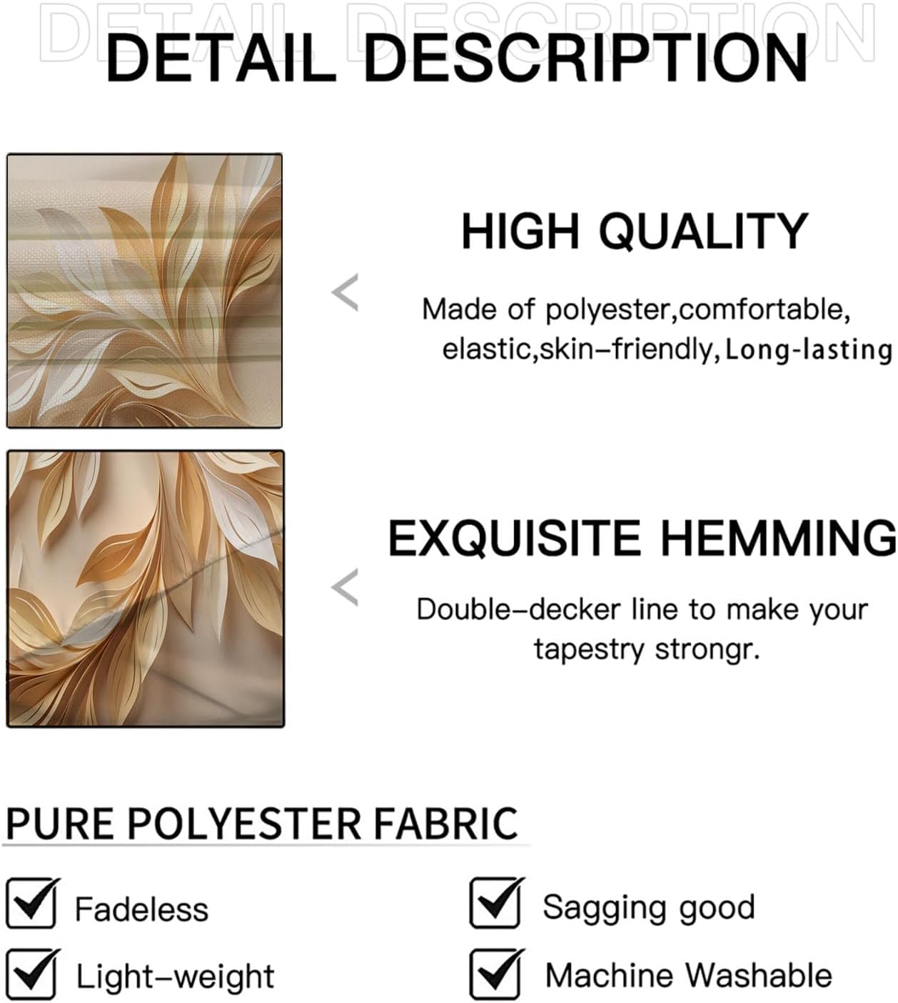 JRISEMECY Luxury Plant Relief Large Soft Tapestry For Bedroom | Elegant Leaves Wall Hanging Gold Aesthetic Tapestry Wall Art Backdrop Poster Decor For Living Room Dorm 40"X30" image 4