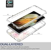 Vista 3 de Funda para Galaxy S21 Ultra 5G, SM-G998U con protector de pantalla de vidrio templado, carcasa rígida de diseño floral de cuerpo completo + funda