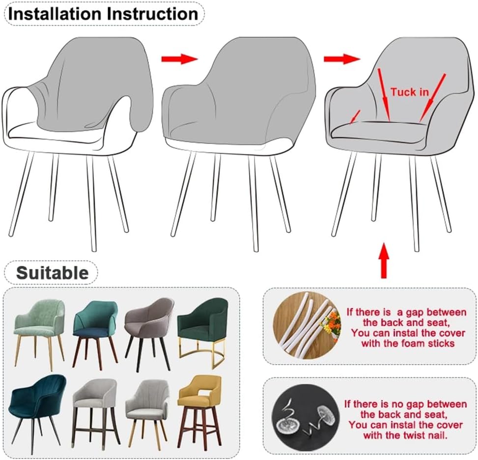 Stretch Curved Back Dining Chair Covers with Arms, Elastic Office Chair Slipcovers, Swivel Armchair Cover Protector for Living Room Bedroom Home Decor,Khaki 2pcs