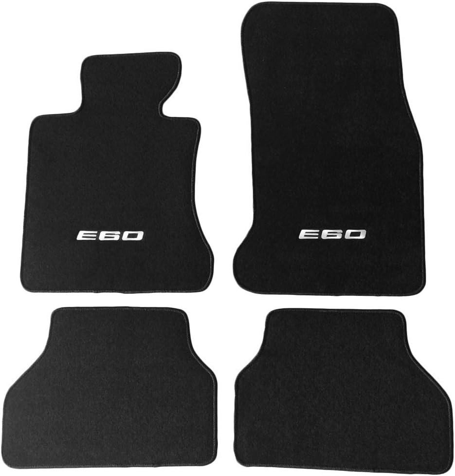 Floor Mats Compatible with BMW E60 Logo 5-Series, 2005-2010 Factory Fitment Front & Rear Nylon Car Floor Carpets Carpet Liner by IKON MOTORSPORTS, 2006 2007 2008 2009