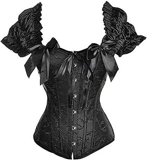 Women's Lace up Gothic Jacquard Shoulder Straps Tank Overbust Shaper Corset Bustiers Top