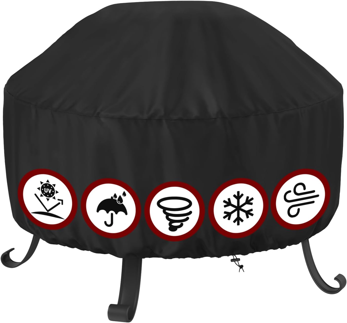 SHINESTAR Fire Pit Cover Round 36 In, Outdoor Fire Pit Cover for 30-36 Inches Fire Pits, Windproof Drawstring & Waterproof Layer, Black