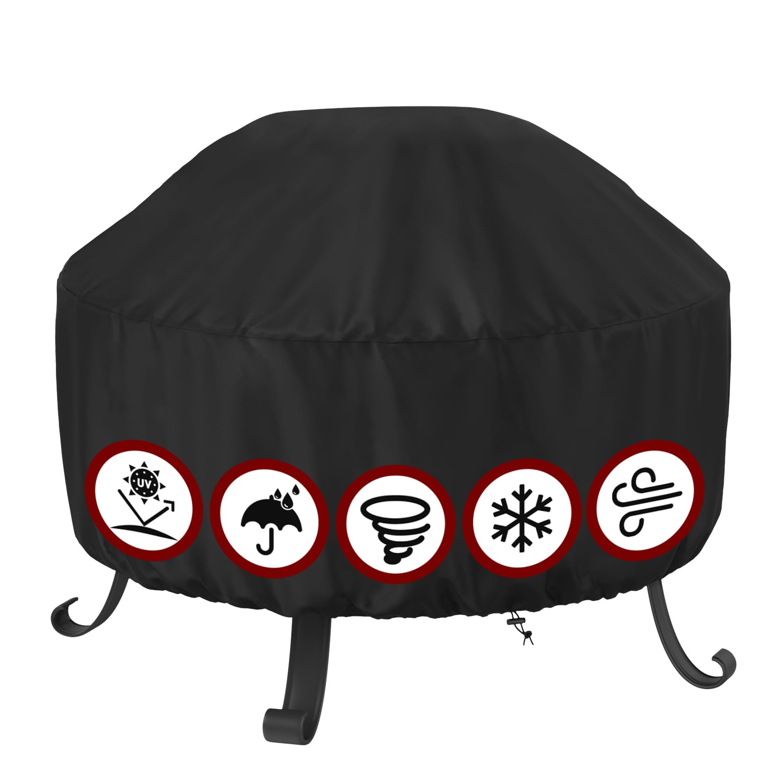 SHINESTAR Fire Pit Cover Round 36 in, Outdoor Fire Pit Cover for 30-36 Inches Fire Pits, Windproof Drawstring & Waterproof Layer, Lightweight, Black-picture-10