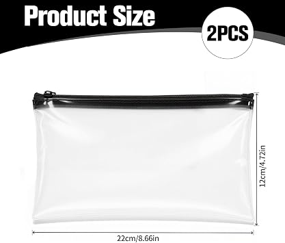 Clear Pencil Case for Exams – 2 Pack Transparent Pencil Pouches with Zipper, PVC Stationery Bag for School Supplies, Clear Pen Case for Testing, Travel, Classroom, Transparent Pencil Holder