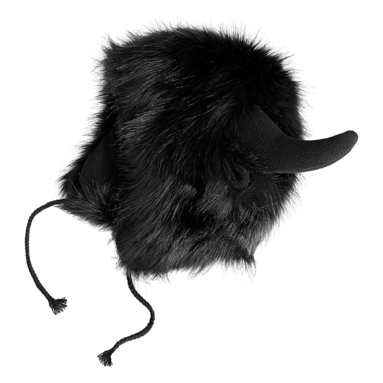 Ipetboom Cute Fluffy Ox Horn Hat Decorative Headwear for Cold Weather Furry Plush Beanie for Outdoor Activities Cozy Windproof Ear Protection Unique Chic Design Black