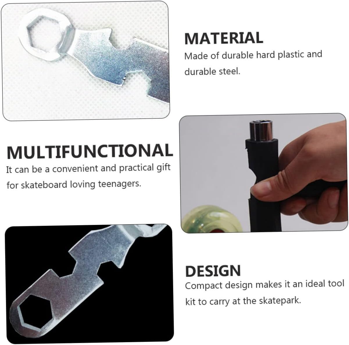 Toddmomy 4pcs Multi-Functional Skate Tool Kit Shaped Wrench Shaped Wrenches for Skateboard Maintenance Compatible All Easy to Use for Boys and Girls